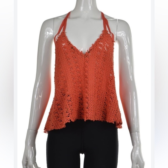 Free People Tops - Free People Vibrant Orange Crochet Tank Top